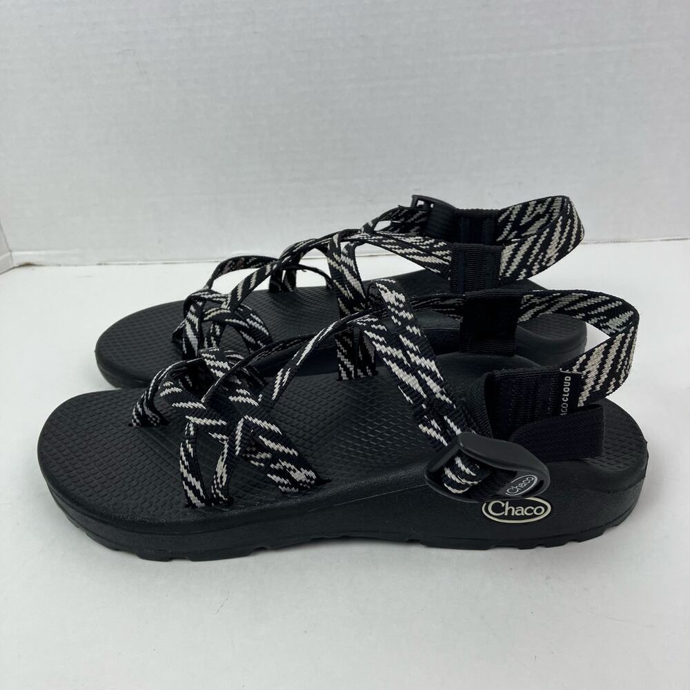 Chaco Women's Sz 9 Z/Cloud X2 Sandal Wily Black & White Woven Zebra Print GUC